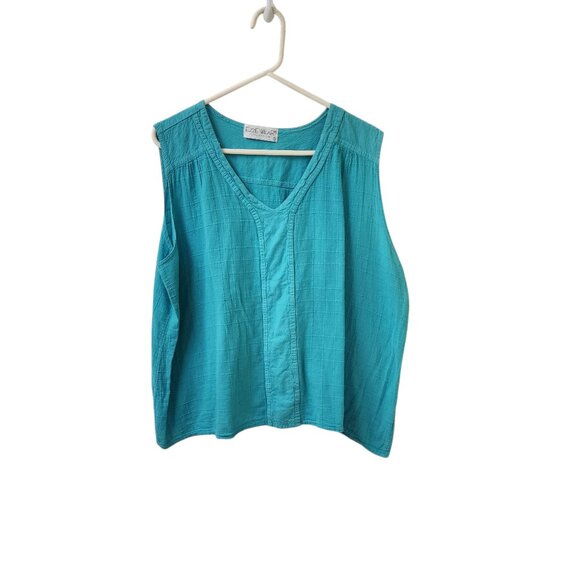 Ezze Wear Green Seer Sucker Sportswear Tank Top Women's XL Loose Fit Vintage 90s - Picture 1 of 6
